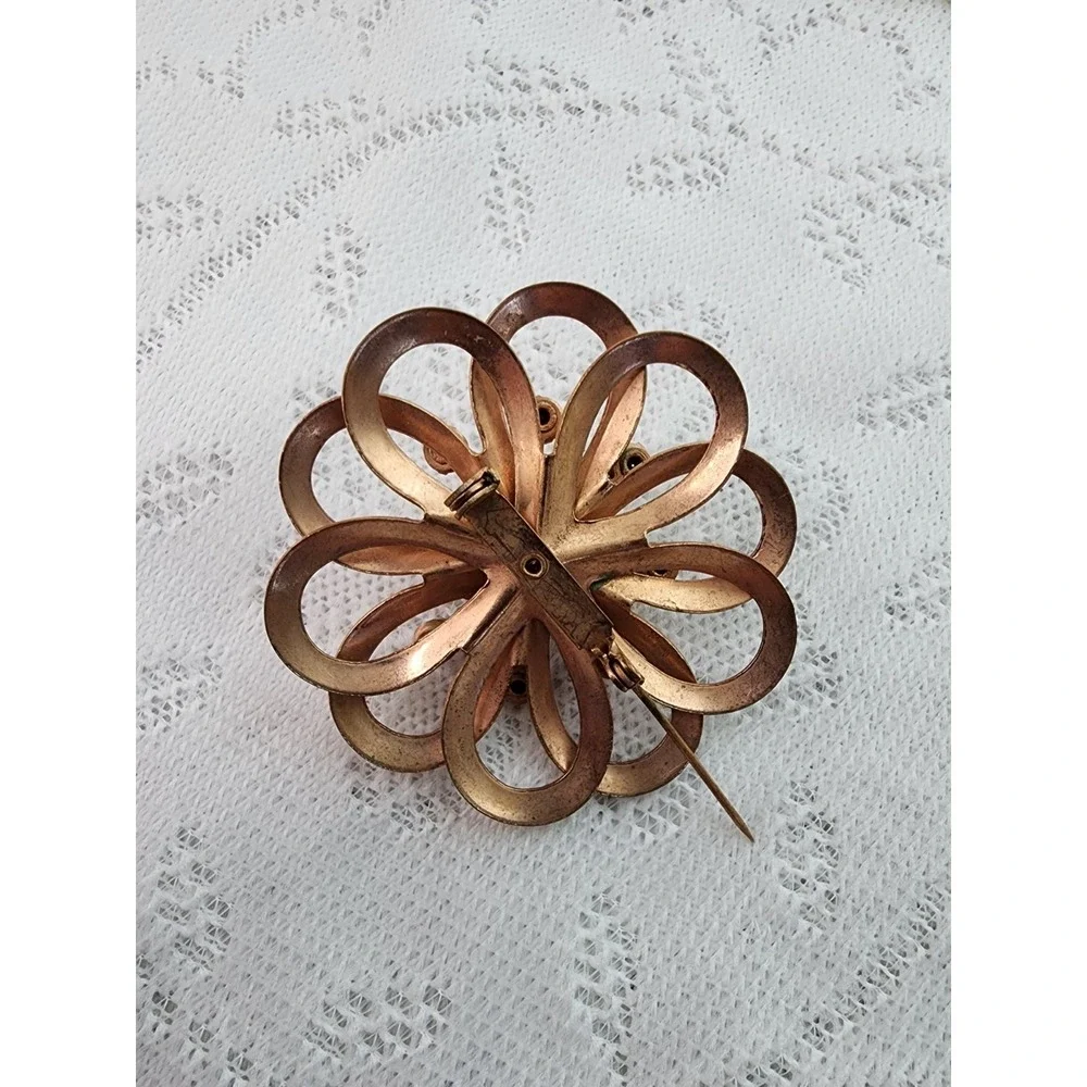 Vintage Mid Century Flower Brooch Smoky Glass Rhinestone Pearl Art Deco Mod